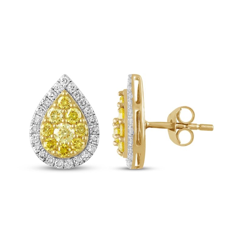 Main Image 3 of Yellow & White Lab-Grown Diamond Pear-Shaped Stud Earrings 1 ct tw 10K Yellow Gold