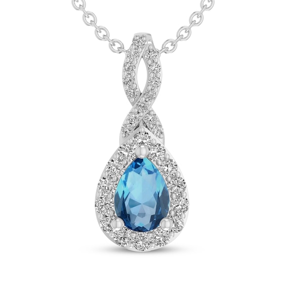Pear-Shaped Swiss Blue Topaz & White Lab-Created Sapphire Drop Necklace Sterling Silver 18"