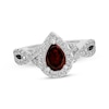 Thumbnail Image 1 of Pear-Shaped Garnet & White Lab-Created Sapphire Halo Ring Sterling Silver