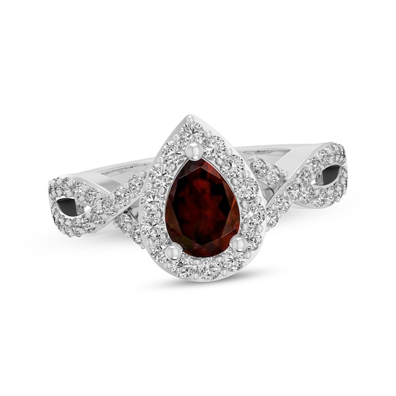 Pear-Shaped Garnet & White Lab-Created Sapphire Halo Ring Sterling Silver