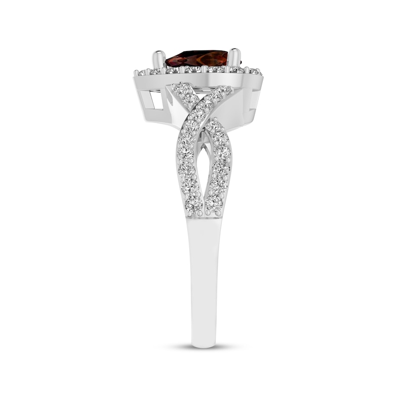 Main Image 2 of Pear-Shaped Garnet & White Lab-Created Sapphire Halo Ring Sterling Silver