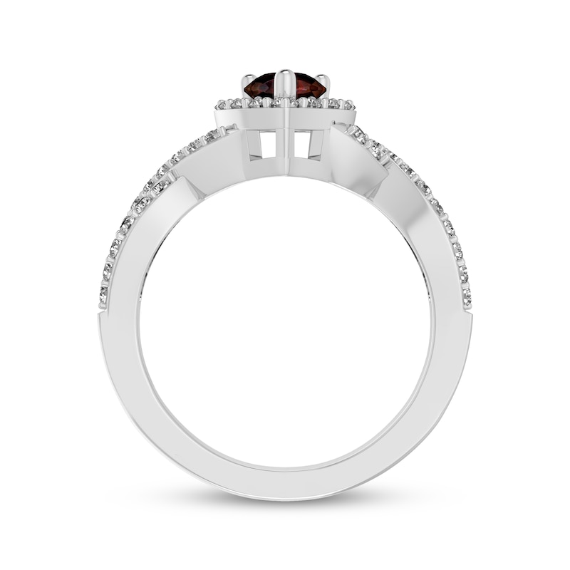 Main Image 3 of Pear-Shaped Garnet & White Lab-Created Sapphire Halo Ring Sterling Silver