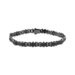 Men's Black & White Diamond Railroad Link Bracelet 2 ct tw Black Ion-Plated Sterling Silver 8.5"