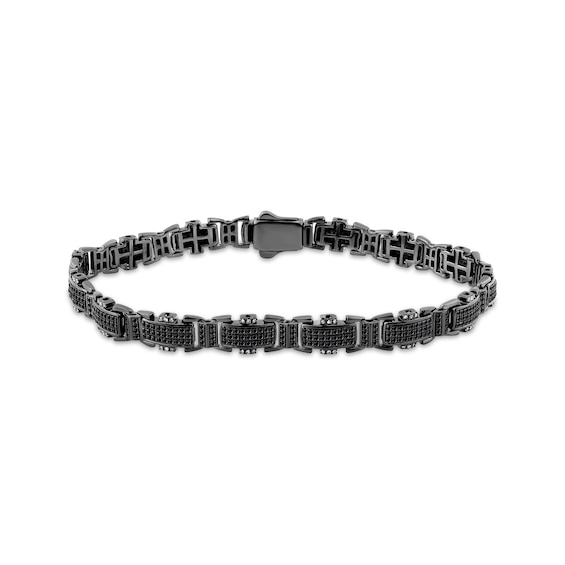 Men's Black & White Diamond Railroad Link Bracelet 2 ct tw Black Ion-Plated Sterling Silver 8.5"