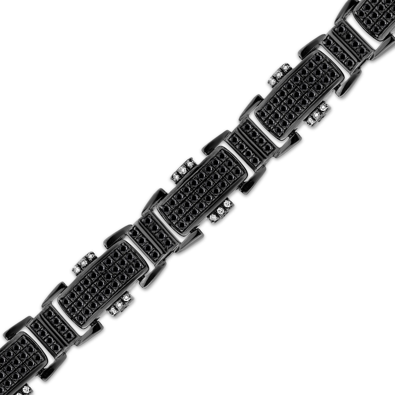 Main Image 2 of Men's Black & White Diamond Railroad Link Bracelet 2 ct tw Black Ion-Plated Sterling Silver 8.5"