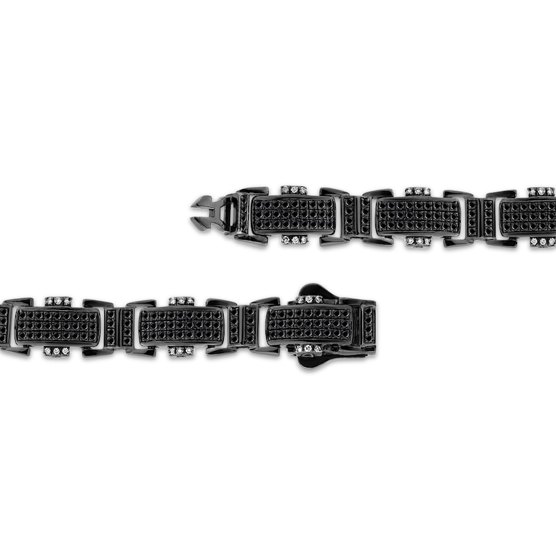 Main Image 3 of Men's Black & White Diamond Railroad Link Bracelet 2 ct tw Black Ion-Plated Sterling Silver 8.5"