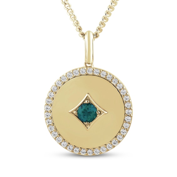 STUDIO BY KAY Lab-Created Emerald & White Lab-Created Sapphire Medallion Halo Necklace 24K Yellow Gold Vermeil Sterling Silver 18"