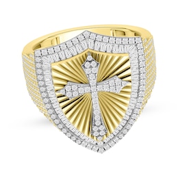 Men's Diamond Cross Shield Ring 1-1/4 ct tw 10K Yellow Gold