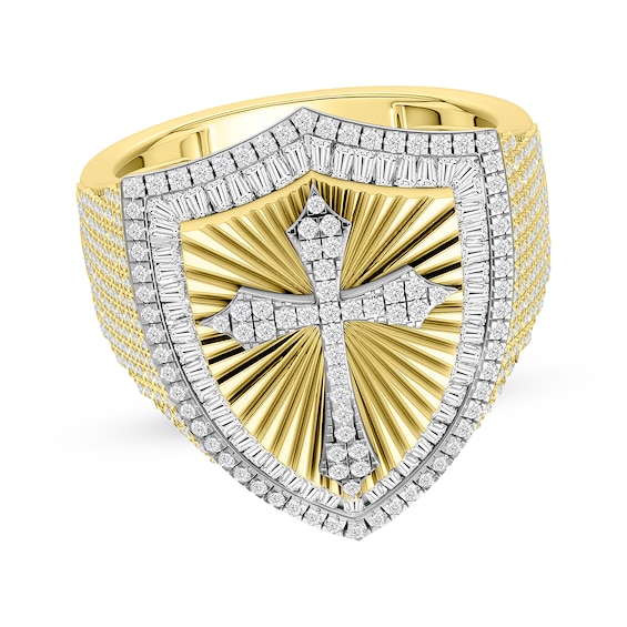 Men's Diamond Cross Shield Ring 1-1/4 ct tw 10K Yellow Gold