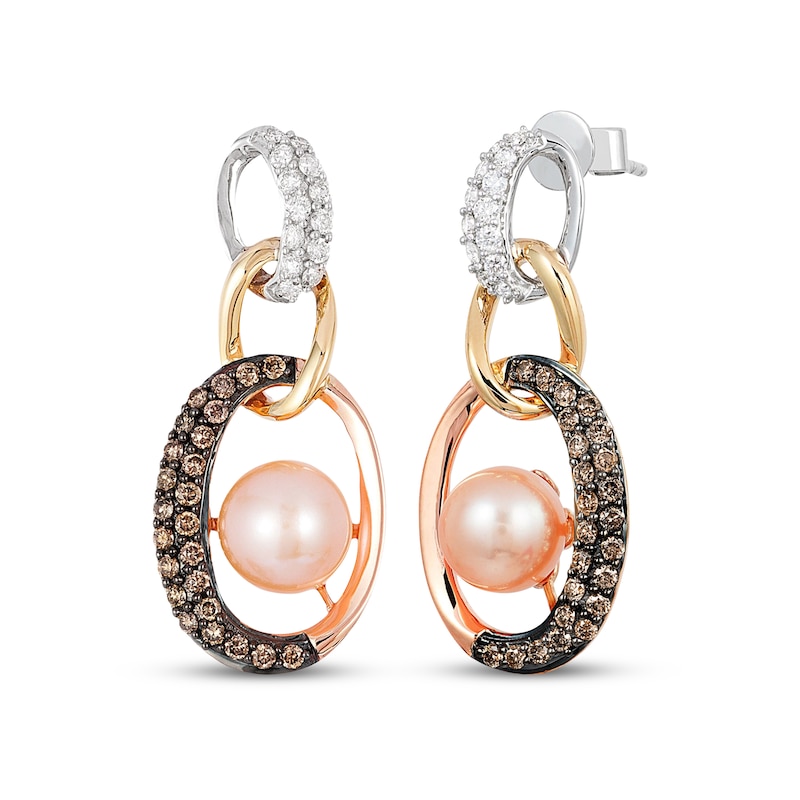 Main Image 1 of Le Vian Cultured Pearl Dangle Drop Earrings 3/4 ct tw Diamonds 14K Tri-Tone Gold