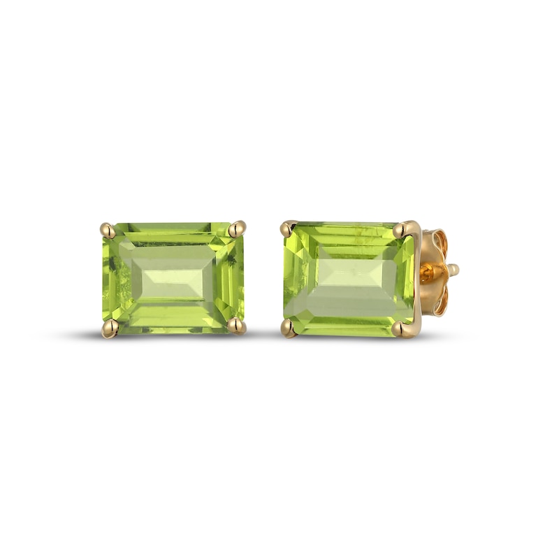 Main Image 1 of Emerald-Cut Peridot Solitaire Stud Earrings 18K Gold-Plated Sterling Silver