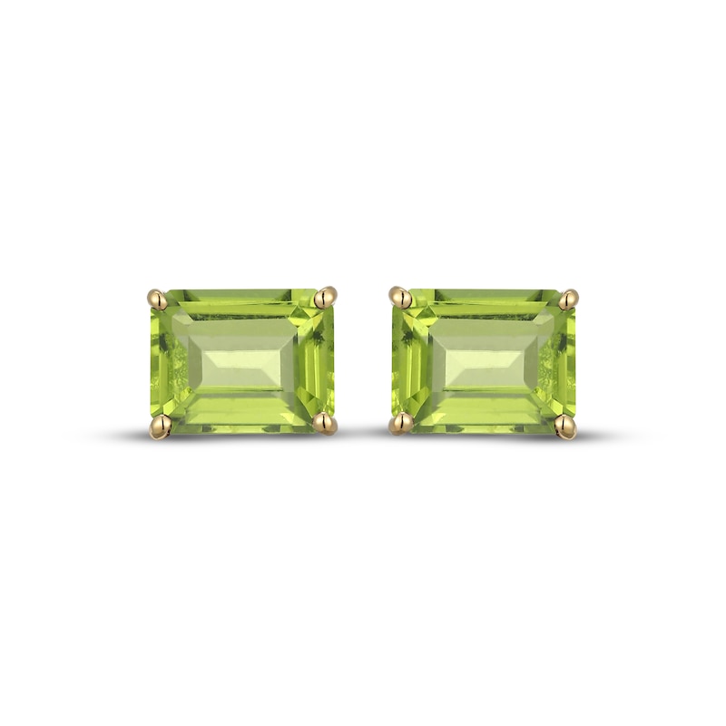 Main Image 2 of Emerald-Cut Peridot Solitaire Stud Earrings 18K Gold-Plated Sterling Silver