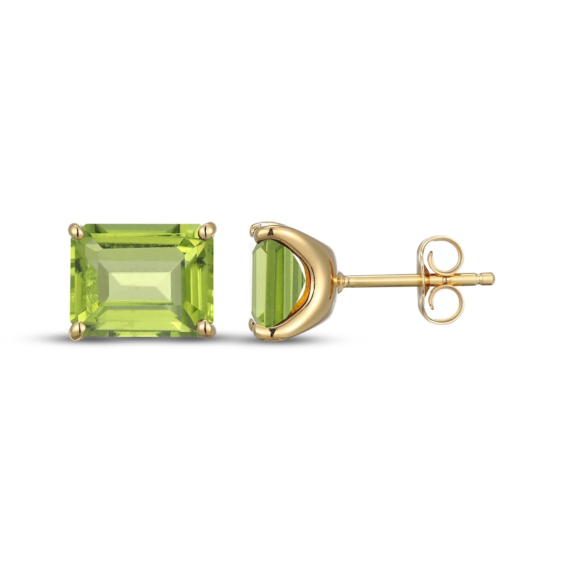 Main Image 3 of Emerald-Cut Peridot Solitaire Stud Earrings 18K Gold-Plated Sterling Silver