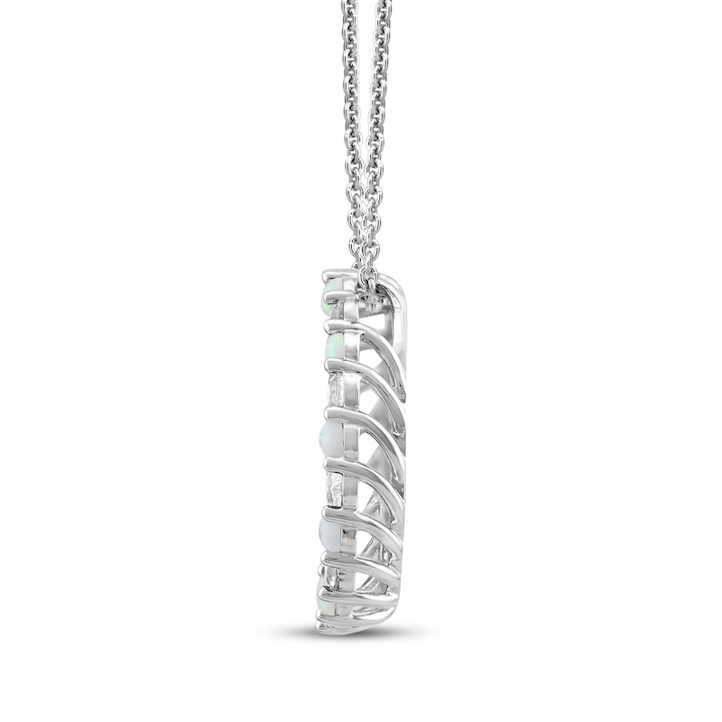 Main Image 2 of Lab-Created Opal & White Lab-Created Sapphire Circle Necklace Sterling Silver 18"