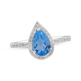 Pear-Shaped Swiss Blue Topaz & White Lab-Created Sapphire Halo Ring Sterling Silver