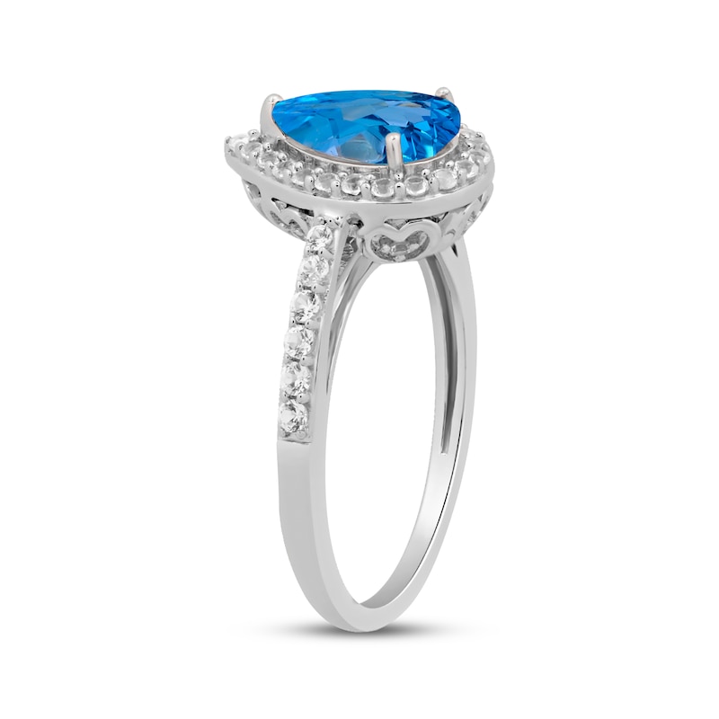 Main Image 2 of Pear-Shaped Swiss Blue Topaz & White Lab-Created Sapphire Halo Ring Sterling Silver