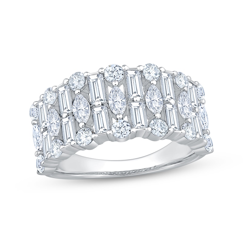 Main Image 1 of Now + Forever Lab-Grown Diamonds Baguette, Marquise & Round-Cut Anniversary Ring 2 ct tw 14K White Gold