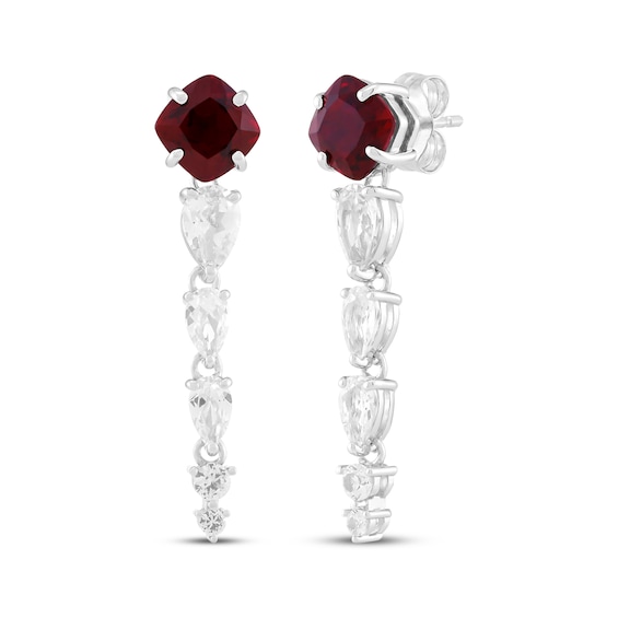 Cushion-Cut Lab-Created Ruby & White Lab-Created Sapphire Drop Earrings Sterling Silver