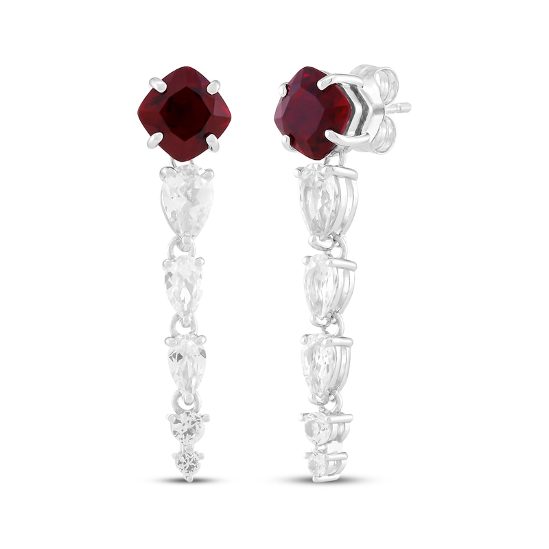 Main Image 1 of Cushion-Cut Lab-Created Ruby & White Lab-Created Sapphire Drop Earrings Sterling Silver