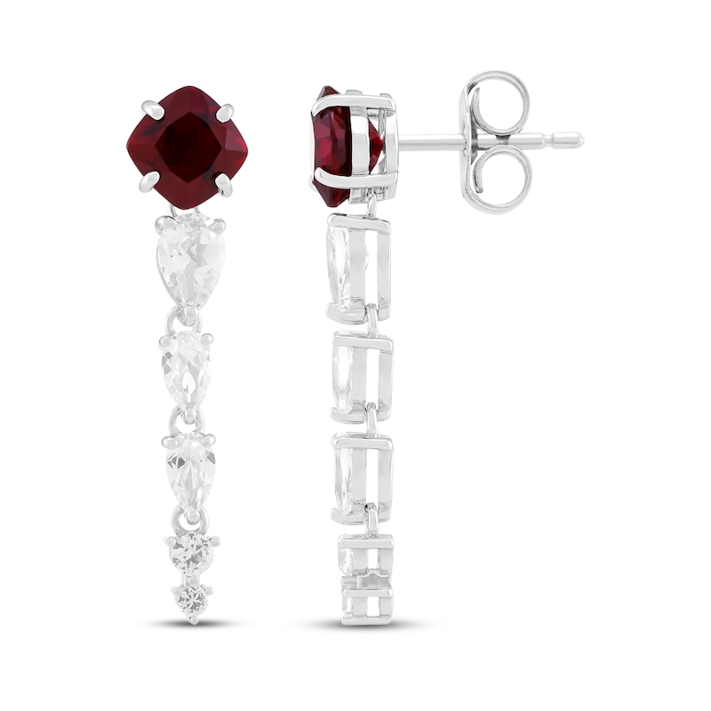 Main Image 3 of Cushion-Cut Lab-Created Ruby & White Lab-Created Sapphire Drop Earrings Sterling Silver