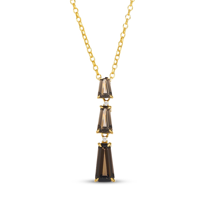 Main Image 1 of Le Vian Baguette-Cut Chocolate Quartz & Diamond Accent Necklace 14K Honey Gold 19"