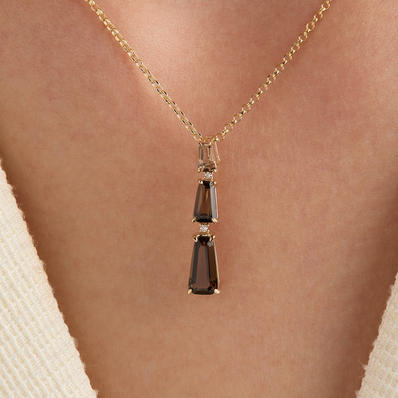 Main Image 2 of Le Vian Baguette-Cut Chocolate Quartz & Diamond Accent Necklace 14K Honey Gold 19"