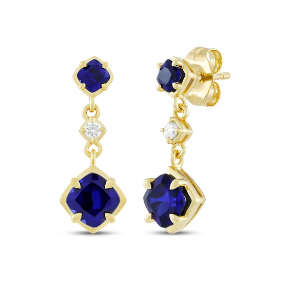 STUDIO BY KAY Cushion-Cut Blue Lab-Created Sapphire & White Lab-Created Sapphire Drop Earrings 24K Yellow Gold Vermeil Sterling Silver