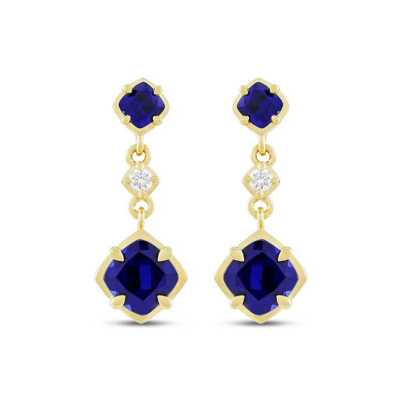 Main Image 2 of STUDIO BY KAY Cushion-Cut Blue Lab-Created Sapphire & White Lab-Created Sapphire Drop Earrings 24K Yellow Gold Vermeil Sterling Silver