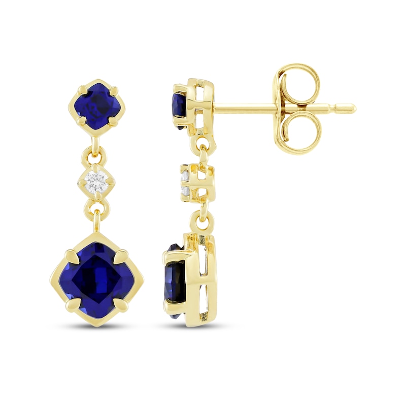 Main Image 3 of STUDIO BY KAY Cushion-Cut Blue Lab-Created Sapphire & White Lab-Created Sapphire Drop Earrings 24K Yellow Gold Vermeil Sterling Silver