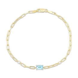 STUDIO BY KAY Emerald-Cut Swiss Blue Topaz & White Lab-Created Sapphire Bracelet 24K Yellow Gold Vermeil Sterling Silver 7.25"
