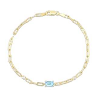 STUDIO BY KAY Emerald-Cut Swiss Blue Topaz & White Lab-Created Sapphire Bracelet 24K Yellow Gold Vermeil Sterling Silver 7.25"