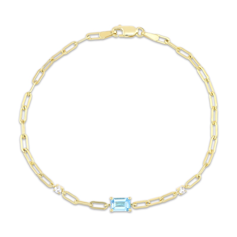 Main Image 1 of STUDIO BY KAY Emerald-Cut Swiss Blue Topaz & White Lab-Created Sapphire Bracelet 24K Yellow Gold Vermeil Sterling Silver 7.25"
