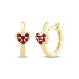 STUDIO BY KAY Lab-Created Ruby Heart Huggie Hoop Earrings 24K Yellow Gold Vermeil Sterling Silver