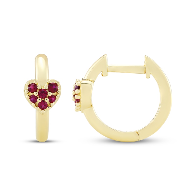 Main Image 3 of STUDIO BY KAY Lab-Created Ruby Heart Huggie Hoop Earrings 24K Yellow Gold Vermeil Sterling Silver