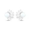 Thumbnail Image 2 of Button Cultured Pearl & White Lab-Created Sapphire Half-Halo Stud Earrings Sterling Silver