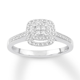 Now + Forever Princess-Cut Quad Diamond Engagement Ring 1/4 ct tw 10K White Gold
