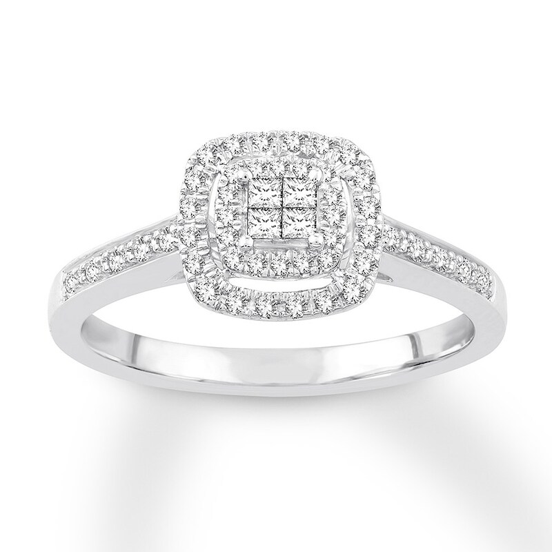 Main Image 1 of Now + Forever Princess-Cut Quad Diamond Engagement Ring 1/4 ct tw 10K White Gold