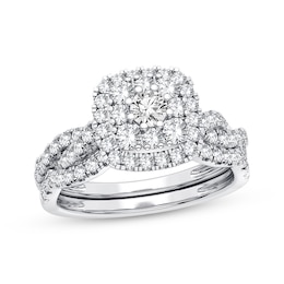 Now + Forever Multi-Diamond Center Bridal Set 1 ct tw Round-cut 10K White Gold