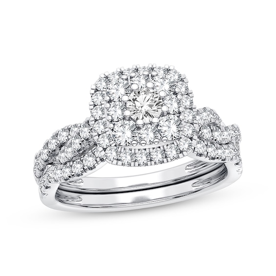 Now + Forever Multi-Diamond Center Bridal Set 1 ct tw Round-cut 10K White Gold