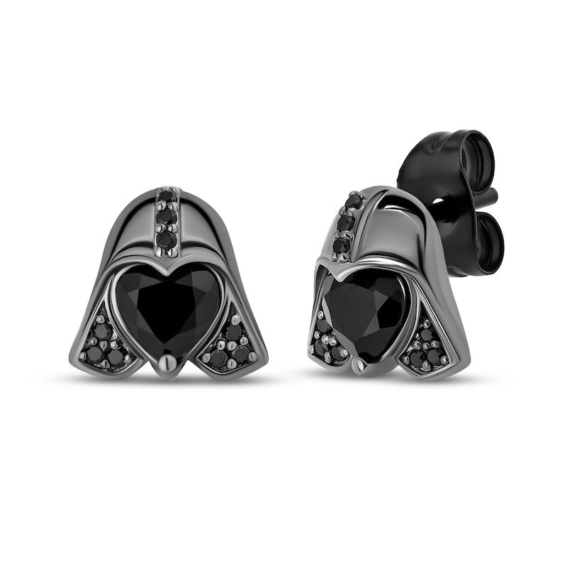 Main Image 1 of Star Wars Darth Vader Heart-Shaped Black Onyx & Black Diamond Helmet Earrings 1/10 ct tw Black Rhodium-Plated Sterling Silver