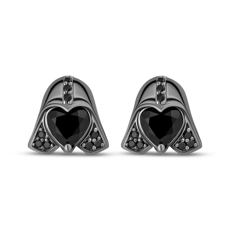 Main Image 2 of Star Wars Darth Vader Heart-Shaped Black Onyx & Black Diamond Helmet Earrings 1/10 ct tw Black Rhodium-Plated Sterling Silver