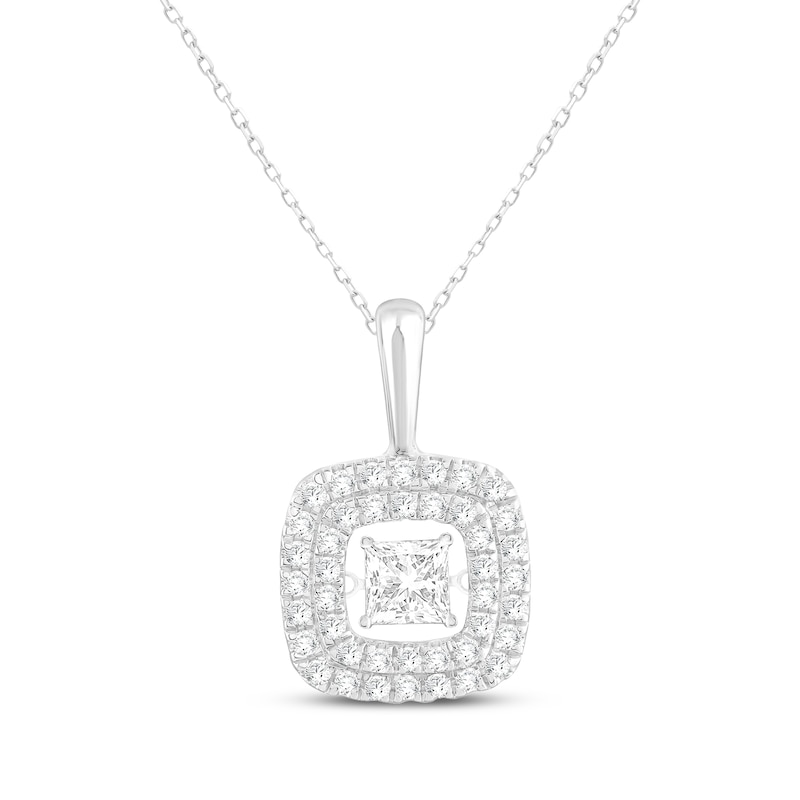 Main Image 1 of Unstoppable Love Princess-Cut Lab-Grown Diamond Necklace 1 ct tw 10K White Gold 19"