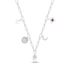 Thumbnail Image 1 of Cultured Pearl, Lab-Created Ruby & White Lab-Created Sapphire Spiritual Symbols Paperclip Charm Necklace Sterling Silver 18"