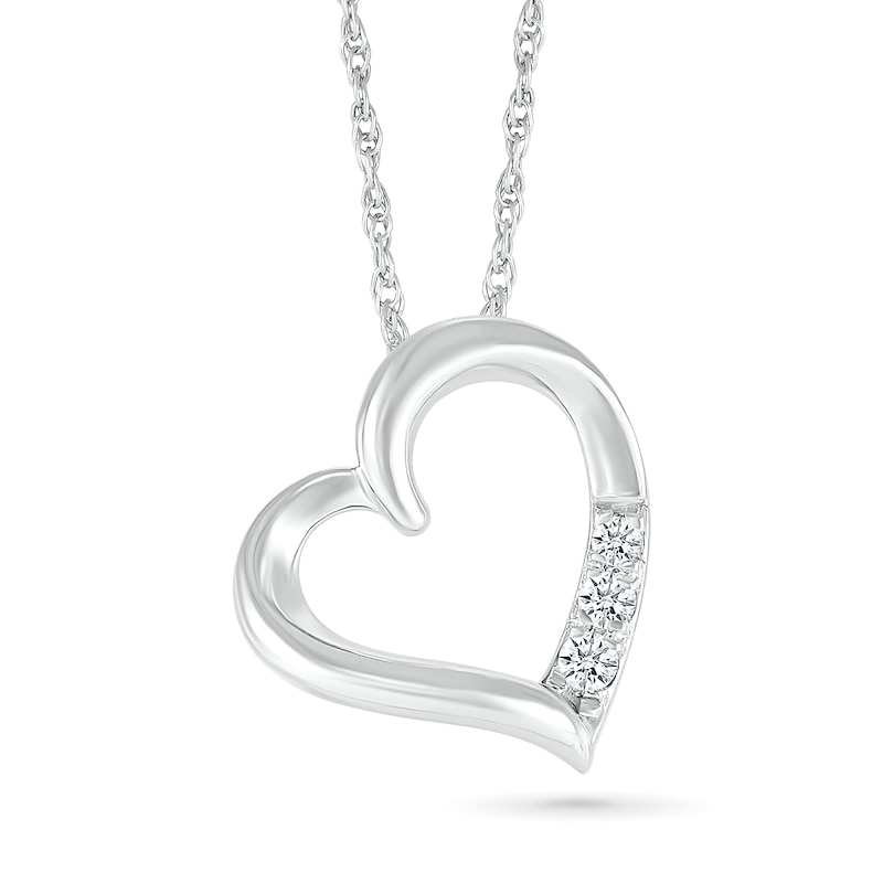 Main Image 1 of KAY Lab-Grown Diamonds 3-Stone Slanted Heart Necklace 1/20 ct tw Sterling Silver