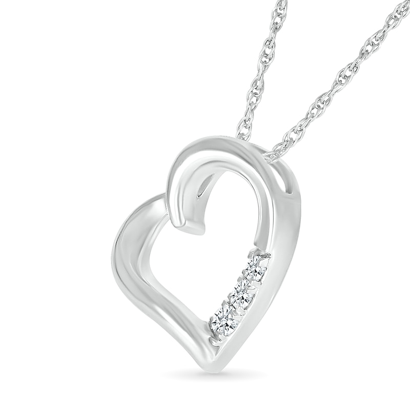 Main Image 2 of KAY Lab-Grown Diamonds 3-Stone Slanted Heart Necklace 1/20 ct tw Sterling Silver