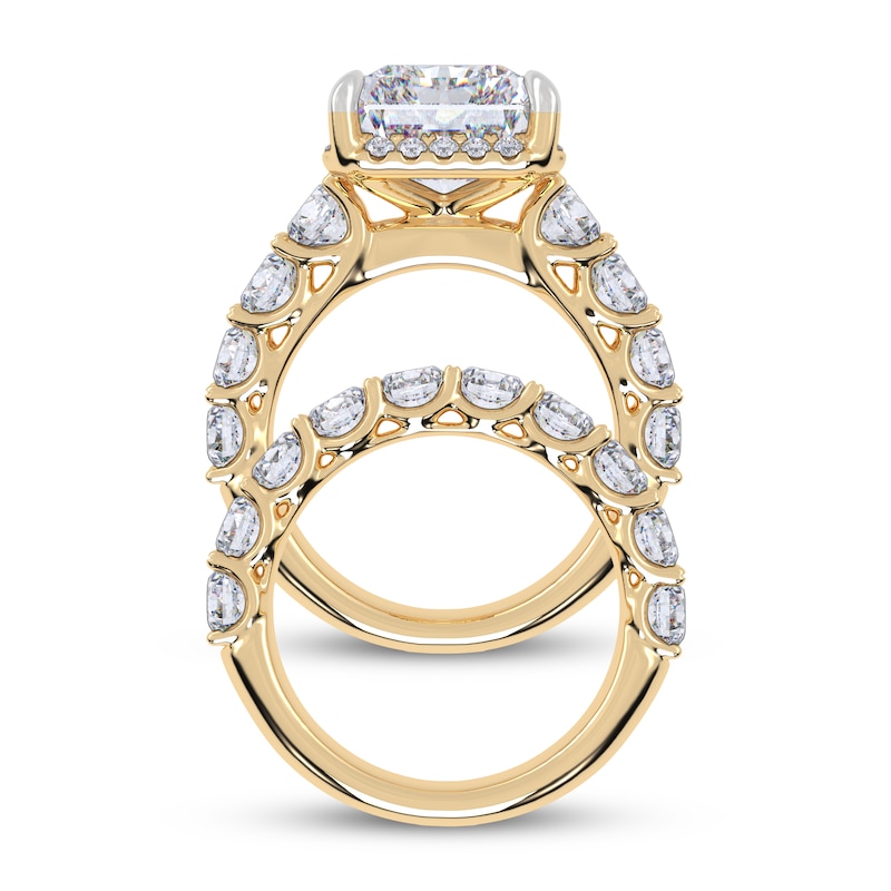 Main Image 3 of Now + Forever Lab-Grown Diamonds Radiant-Cut Halo Bridal Set 10 ct tw 14K Yellow Gold
