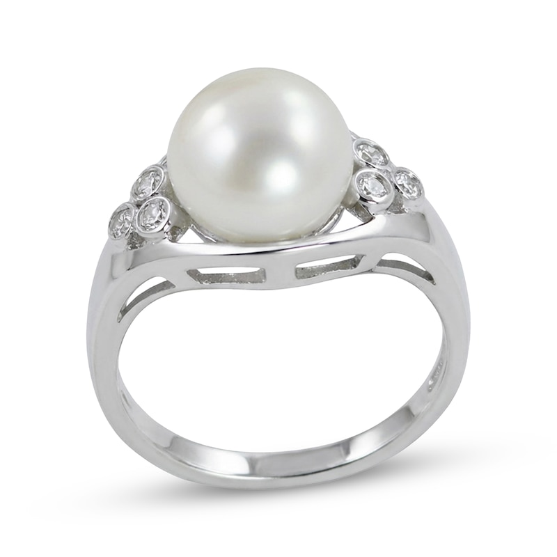 Main Image 1 of Cultured Pearl & White Topaz Trios Ring Sterling Silver