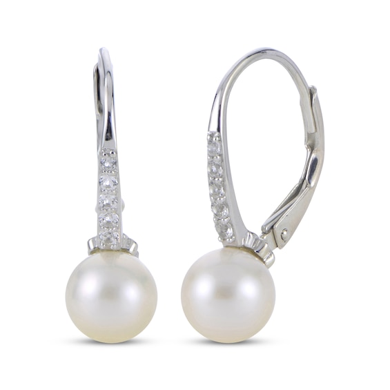 Cultured Pearl & White Topaz Earrings Sterling Silver