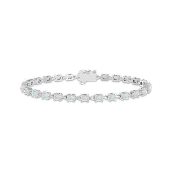 Oval-Shaped Lab-Created Opal Link Bracelet Sterling Silver 7.25"