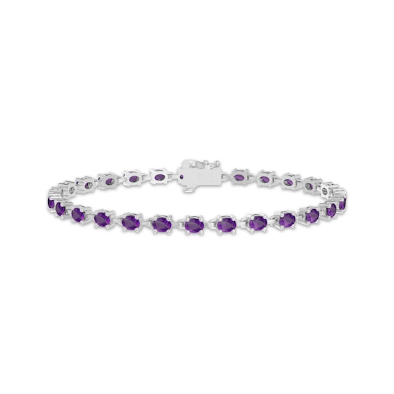 Oval-Cut Amethyst Link Bracelet Sterling Silver 7.25"